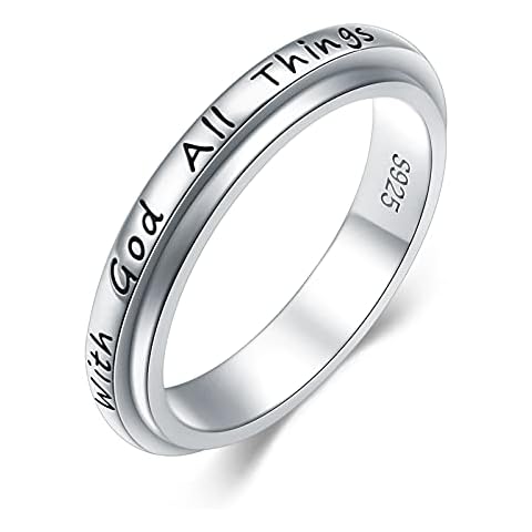 Ladytree Christian S925 Sterling Silver Spinner Ring for Anxiety Inspirational Ring Fidget Worry Relieving Boredom ADHD Autism Band for Women Size 7 Cover