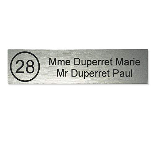 Plaque boite aux lettres NUMERO format Edelen (99x24mm) gris argent lettres noires - 2 lignes