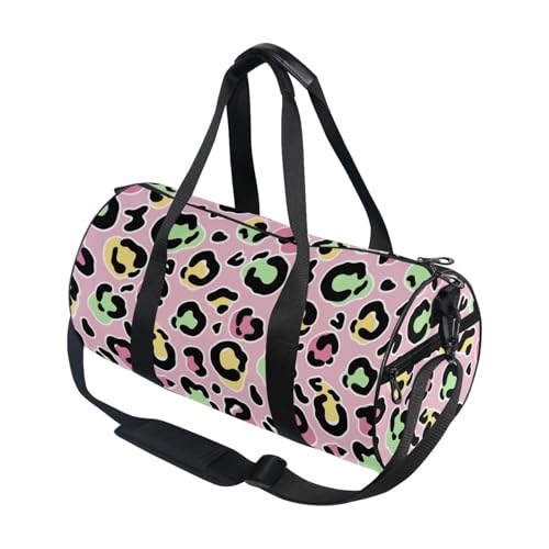 Round Duffel Sports Bag Colourful Leopard Print Lightweight with Inner Pocket Gym Bag for Men Women Duffle Bag for Travel Sports