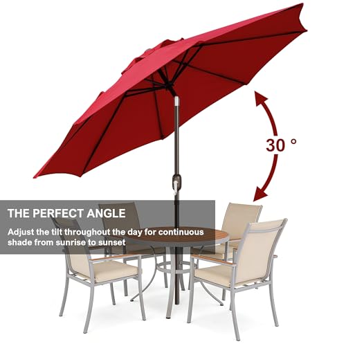 Image of Blissun 9' Outdoor Patio Umbrella, Outdoor Table Umbrella, Yard Umbrella, Market Umbrella with 8 Sturdy Ribs, Push Button Tilt and Crank