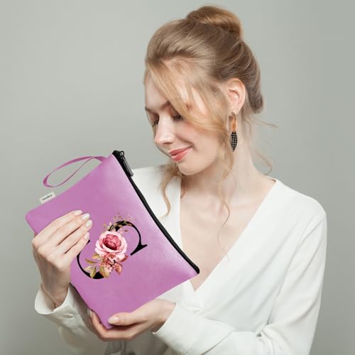 Image of Vavabox A-Z Personalized Makeup Bag, Birthday Gifts for Women Mom, Gifts for Best Friend, Bride Bridesmaid Cosmetic bag (S, Purple)