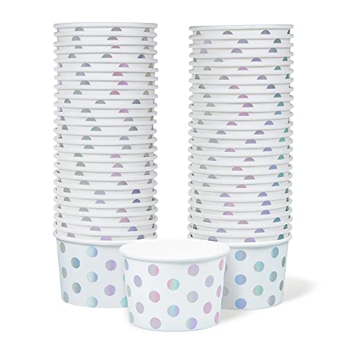 Gobelets en Papier MATICAN - 50 Gobelets Jetables de 9 Oz pour Desserts, Idéaux pour Glaces, Yaourts Glacés et Soupe, Pois Argentés
