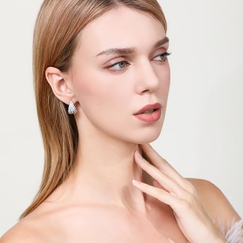 Frwiskp 14k White Gold Hoop Earrings for Women Lightweight Huggie Earrings for Women 20mm 30mm 40mm Trendy Cubic Zirconia Drop Earrings with 925 Sterling Silver Post Hypoallergenic, 14k Genuine White - Image 3