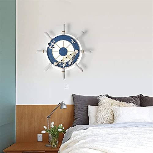 Aplique de pared náutico con timón azul y lámpara LED de cuerda para dormitorio infantil 6