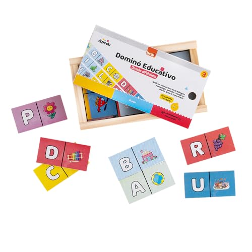 BRW Domino Educativo Divisao Alfabetica Figuras e Letras Madeira 28 Pecas