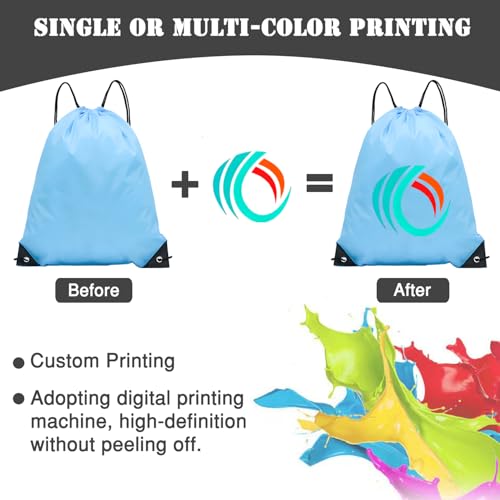 Custom Bags With Your Logo Set of 100 Custom Backpack Draw String Bags Pack Bulk for Travelling Swimming Gym Everyday Use (Blue 1)