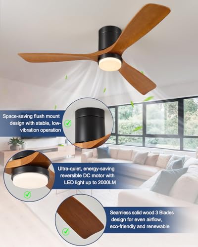 Image of 52 Inch Ceiling Fans with Lights and Remote, 3 Blade Low Profile