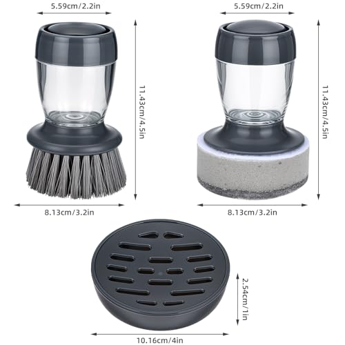 Image of Dish Brush with Soap Dispenser, Kitchen Scrub Brush for Dishes Pots Pans Sink Cleaning, Dish Scrubber with Holder Set (2-Pack Combo Set)