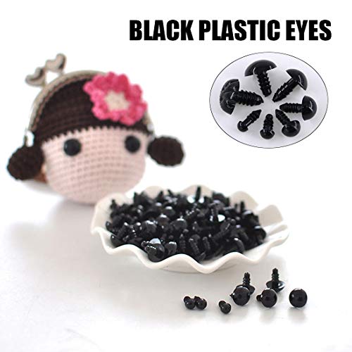Swpeet 190Pcs Black Assorted Sizes Plastic Safety Eyes And 10 Pcs Noses Set For Doll, Puppet, Plush Animal Making And Teddy Bear #TOP6