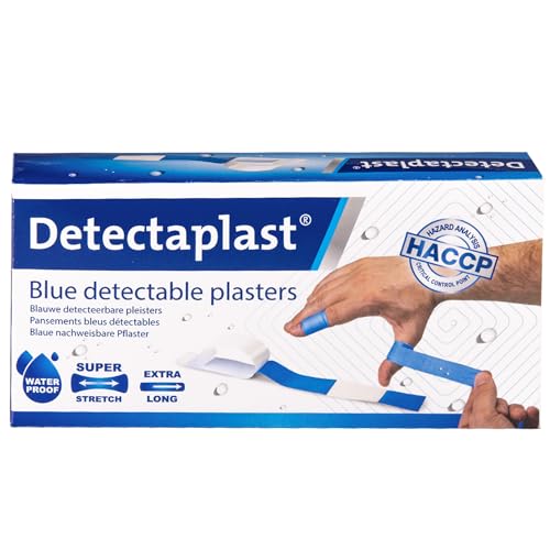 Detectaplast Lot de 100 pansements imperméables de qualité supérieure - Bleus - Pour la manipulation des aliments - Pansements détectables pour les...