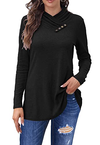 Long Sleeve Shirts For Women Dressy Cowl Neck Lightweight Tunic Sweatshirts Black M #TOP28