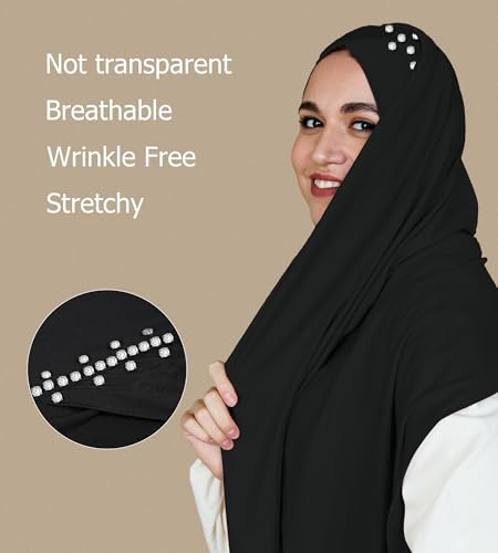 Instant Jersey Hijab Scarf for Women with Rhinestones, Pre-sewn Non-See Through Hijabs Muslim Head Scarfs3