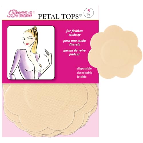 Braza Disposable Petal Tops Adhesive Nipple Covers - 5 Pair Beige