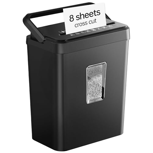 8-Sheet Cross Cut Paper Shredder P-4 Security with 4.2 Gal Bin & Portable Handle, Credit Card/Staple/Clip Shredder for Home Office Use