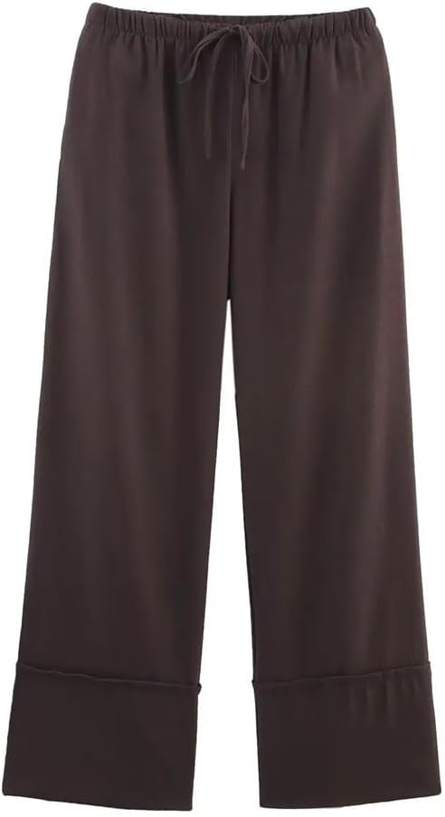Women's Wide-Leg Solid Color Mid-Rise Casual Pants