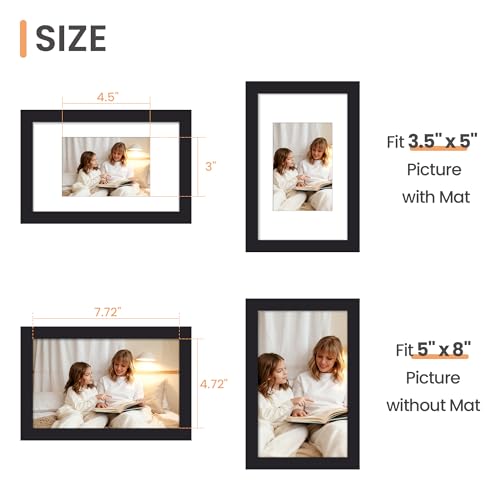 Image of upsimples 5x8 Picture Frame, Display Pictures 3.5x5 with Mat or 5x8 Without, Wall Hanging Photo Frame, Black, 1 Pack