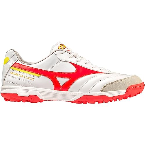 Mizuno Morelia Sala Classic TF - Zapatos de fútbol Sala Unisex, White Fiery Coral2 Bolt2, 45 EU