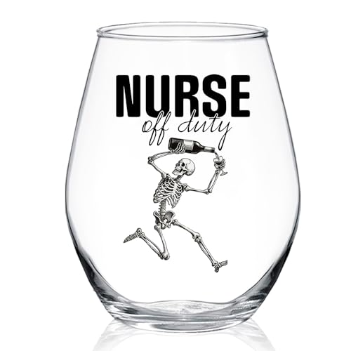 WUUCKOO Nurses Off Duty Stemless Wine Glass, Funny Appreciation Glass Gifts for Healthcare Workers, RN, Student Nurses, Easter Birthday Graduation, Nurses Day Week
