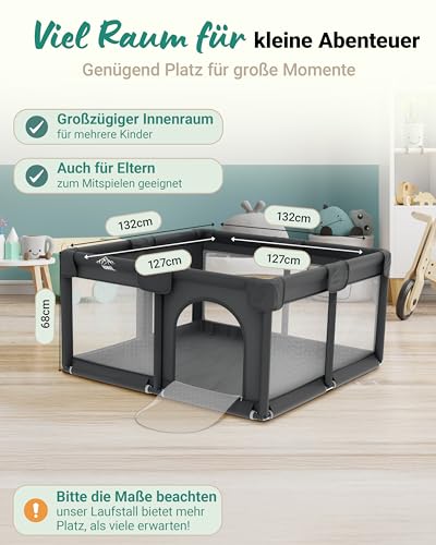 RAWVEL® Laufstall Baby Fence – [NEU 2025] – Laufgitter Baby Laufstall Playpen Kind, Laufgitter & Ställe, Kinderlaufstall, Play Pen – [Laborgeprüft] – Atmungsaktiv & Vollständig gepolstert - 130x130 cm