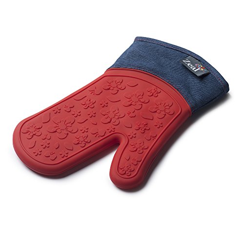 Zeal Silicone Heavy Duty Single Oven Mitt Glove, Red (29 cm Long) - Denim