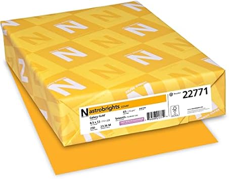 Neenah Wausau Paper Astrobrights Colored Card Stock, 65 lb, Letter, Galaxy Gold, 250 Sheets per Pack (22771)