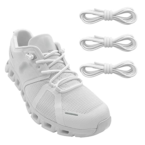 NDTEZUGT 3 Pairs Elastic Shoe Laces Replacement Laces for Running Shoes Stretch Round Shoe Strings Replacement Shoestrings for Sneakers No Tie Shoe Laces for Kids and Adults (3 Pairs White)