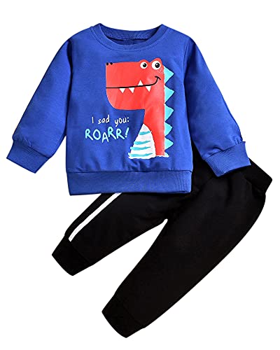 HIHA Infant Baby Boy Clothes Set Long Sleeve Roar Dinosaur Printed Sweatshirts Jogger Pants Set Little Boys Sweatsuit Fall Winter Outfits(Black, 12-18 Months)