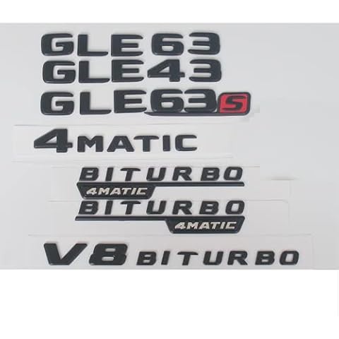Flat Lettering Matt Black Trunk Wing Letters Badge Emblem Emblems for Mercedes Benz GLE43 GLE63 GLE63s V8 BITURBO AMG 4MATIC (1 Pair Turbo 4MATIC, Matt Black) Cover