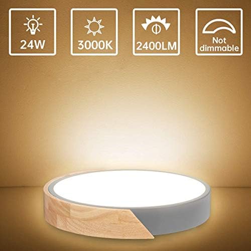 Ketom LED Ceiling Lamp 24W Warm White 3000K Wooden Ceiling Light 2400LM Bedroom Ceiling Lights Circular Modern Ceiling Light LED for Kitchen, Living Room, Lounge, Hallway, Ø30*5cm