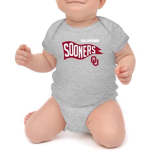 Little King NCAA Short Sleeve Romper-Pennant Logo-Heathered Gray-Oklahoma-0-3 Months