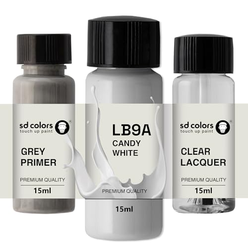 SD COLORS CANDY BLANCO LB9A B9A B4 Nueva pintura de retoque 15 ML REPARACIÓN CHIP CEPILLO Código de color LB9A B9A B9A B4 CANDY BLANCO (Paint+PRIMER+Laca)