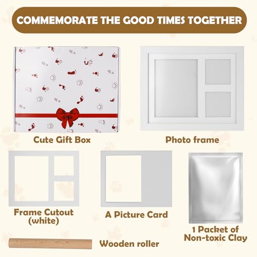 CTDMJ Pfotenabdruck Set Hund Katze, Tier Handabdruck Set Holz Bilderrahmen 3D Bilderrahmen für Hänge- und Tischdekoration, Haustier Gedenk Fotorahmen, 3d Gipsabdruck Set, Heimdekoration, Geschenke