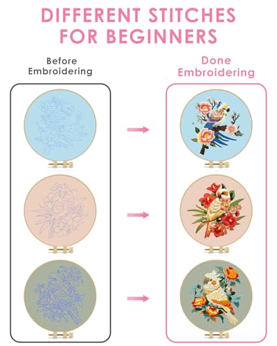 Image of TINDTOP Embroidery Kit for Adult, Parrot Embroidery Stitch Practice kit | Include Embroidery Cloth Hoops Threads for Craft Lover Hand Stitch