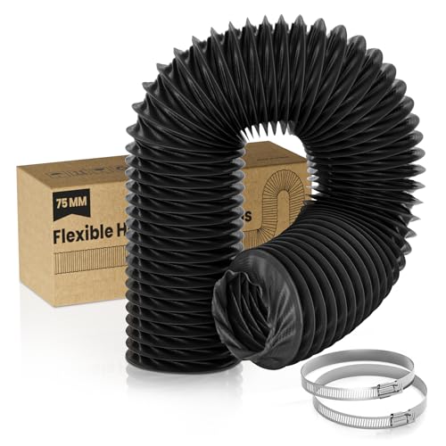 HG Power 3 Inch 16 Feet Vent Hose, Nylon Flexible Duct Hose, Heavy Duty Hose with 2 Clamps for HVAC, RV, Boat Blower, Bathroom Exhaust, Kitchen Exhaust Air Black
