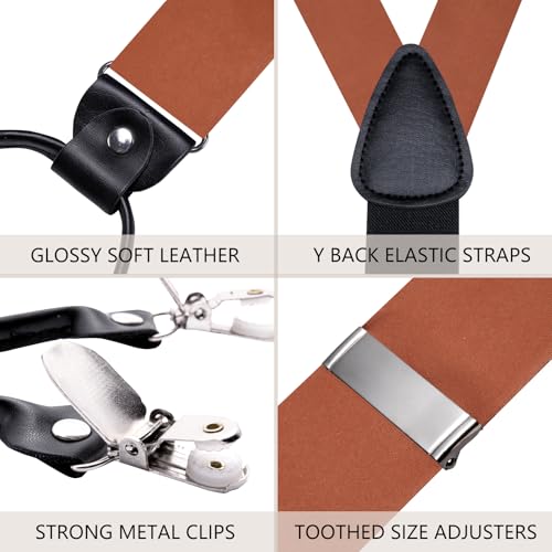Image of Dubulle Suspender and Bow Tie for Men Paisley Solid Mens Suit Braces Pretied Bowtie and Handkerchief Cufflinks Formal Wedding