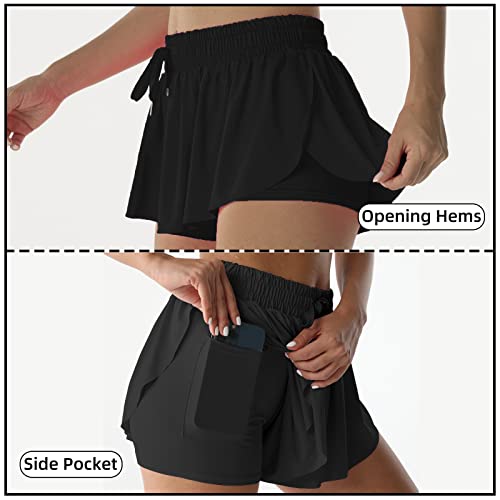 flowy athletic shorts for women running tennis butterfly shorts girls 2-in-1 double layer quick-drying comfy shorts