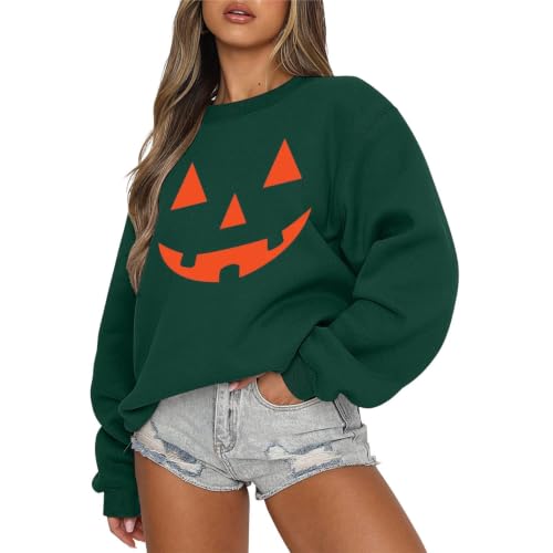 Sweat-shirt pour femme sans capuche col rond pull basique manches longues imprimé Halloween