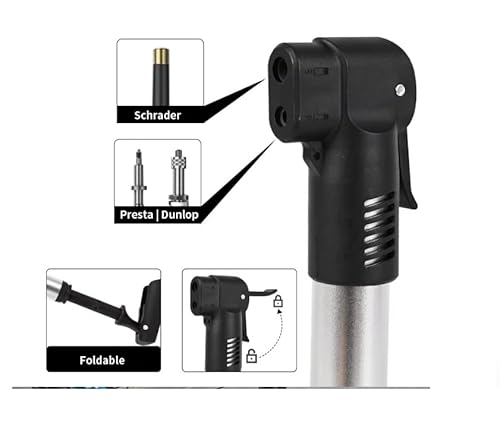 Mini Bomba para Bicicleta, Bico Fino e Grosso, Preto e Prata