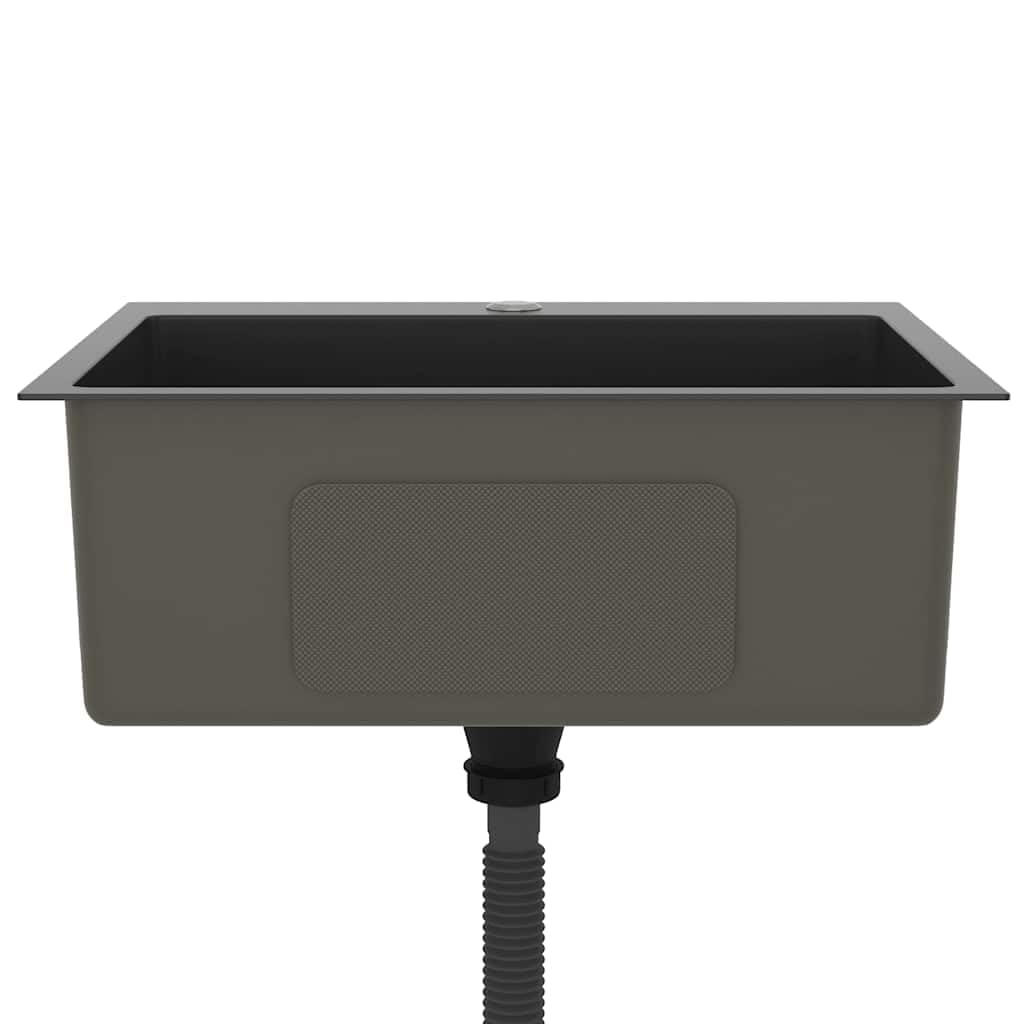 Lavello da incasso fatto a mano, in acciaio inox, nero, con foro per rubinetto, fonoassorbente, 59 x 44 x 20 cm, sottostruttura e installazione, scarico rapido dell'acqua, resistente alla