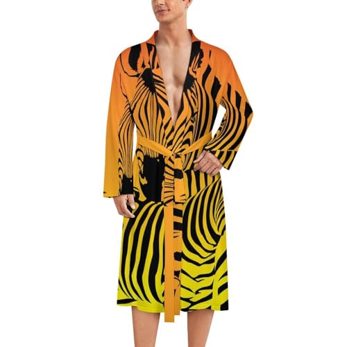 Abstract Zebra Animal Pattern Mens Nightgown Lightweight Knee Long Bath Robe Spa Bathrobe Loungewear