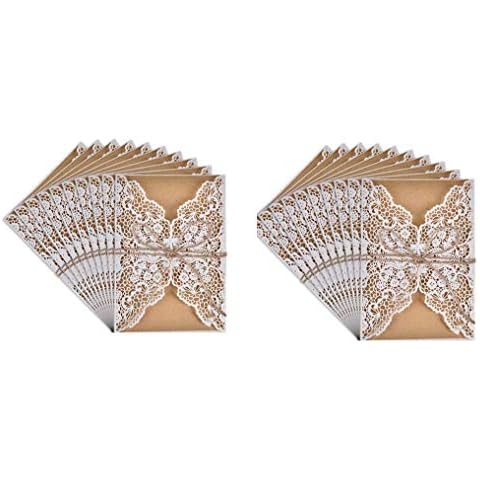 Hochzeit EinladungsKarten,20er Pack Retro Hochzeitseinladung Laser Geschnitten mit Leeren Kraftpapier Innenbögen,Umschlag und Juteschnur Handgefertigte Vintage Karte für Hochzeit Geburtstag Muttertag Cover