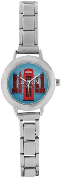 Special Design Red Phone Box and London Bridge in Britain Round Italian Charm Watch