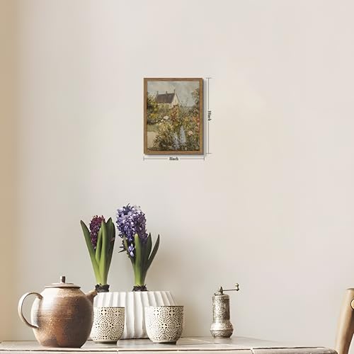 Image of Vintage French Country Cottage Framed Canvas Wall Art - Impressionist Flower Garden Oil Painting Print, Rustic Floral Landscape Decor for Living Room Bedroom Nursery Office 8x10 inch
