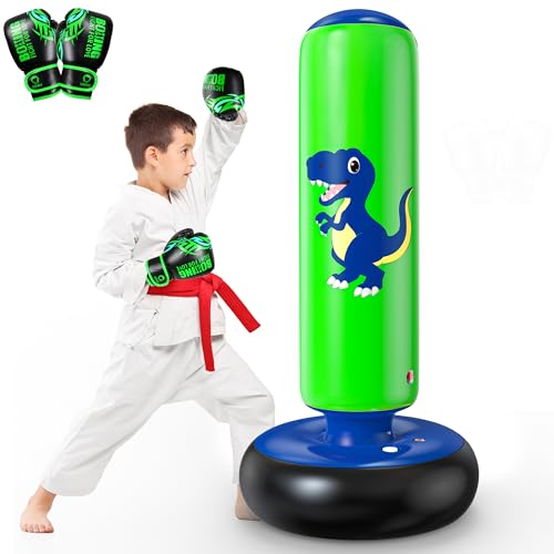 QPAU Boxsack Kinder Aufblasbarer Standboxsack für 3-8 Geschenke FüR Jungen Und MäDchen Boxsack Stehend Kinder Set für Die Praxis Karate Taekwondo MMA