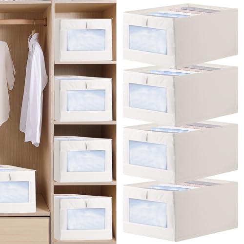 DAJAVE Organizador de armario de 4 unidades, 40 x 28 x 17 cm, organizador de armario plegable, para ahorrar espacio, cajones, sistema de organización para almacenamiento, pantalones, beige