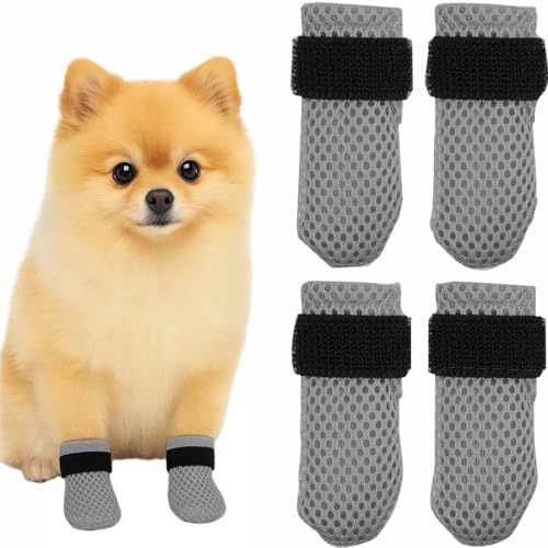 JEYORZY 4 Piezas Botas AntiarañAzos para Gatos, Cubiertas Ajustables para Garras De Gato Antideslizantes Calcetines, Zapatos para, Transpirables, Antideslizantes-Gris-L