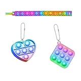 JOYPOP 3 Pcs Simple Dimple Fidget Toys, Mini Pop Keychain, Heart, Square and Silicone Bracelets,...