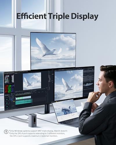 Baseus Spacemate Docking Station, 11-in-1 USB-C Dock for Windows Laptop, Triple Display with 4K HDMI & DP, 10Gbps USB-C & USB-A, Ethernet, Audio, 100W PD Charging for Dell HP Lenovo Acer and More - 2