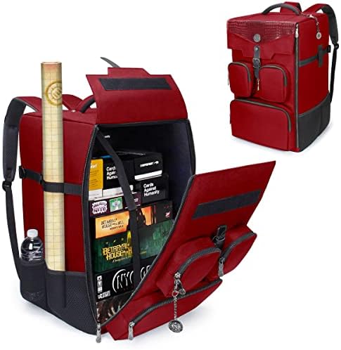 ENHANCE Collector's Edition Board Game Backpack - Reinforced Rigid Board Game Storage with Padded Shoulder Straps, Carrying Handle, and Accessories Pockets for Dice, Card Games, More (Dragon Red)