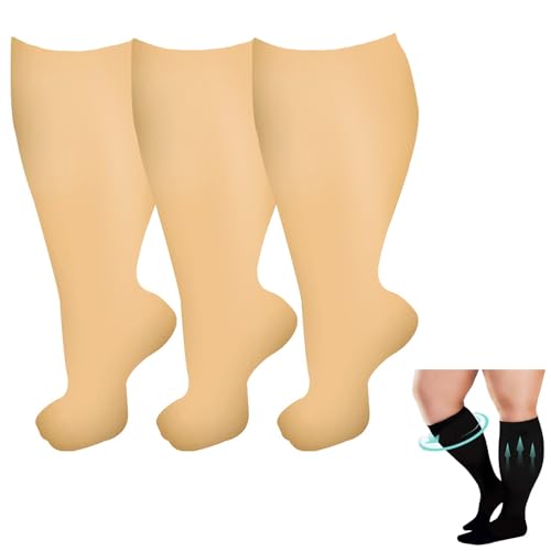 Everstride Compression Socks, Plus Size Compression Socks for Women & Men,Extra Large Knee High Support (3Pack-A,2XL)